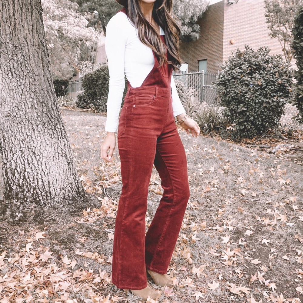 Red corduroy overalls